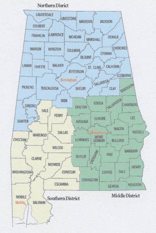 map of Alabama's Federal Districts