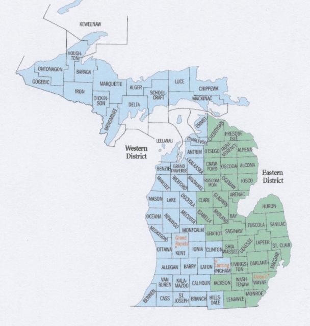Map of Michigan's Federal Districts