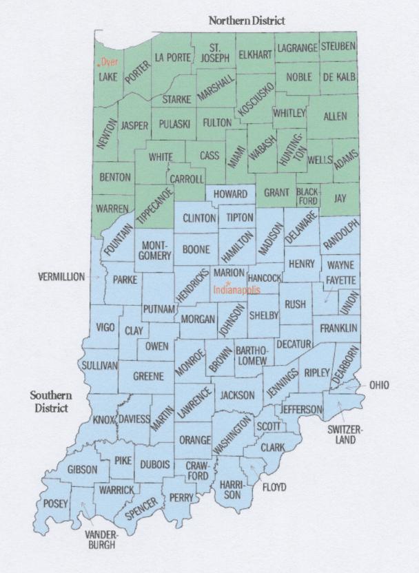 Map of Indiana's Federal Districts