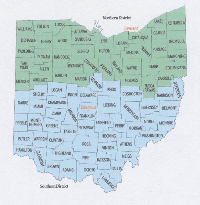 Map of Ohio's Federal Districts