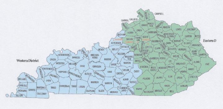 Map of Kentucky's Federal Districts